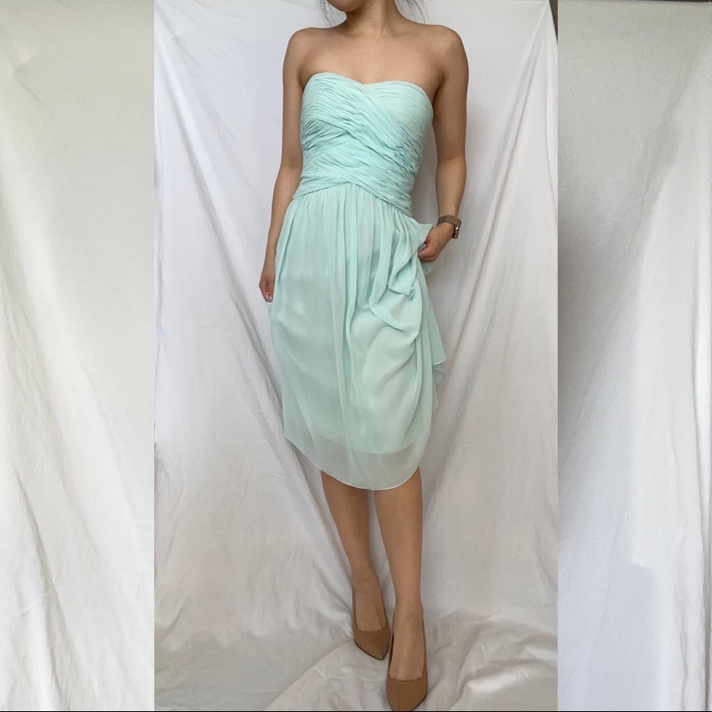 Chiffon overlay midi tea length bridesmaid / grad dress - Picture 3 of 11